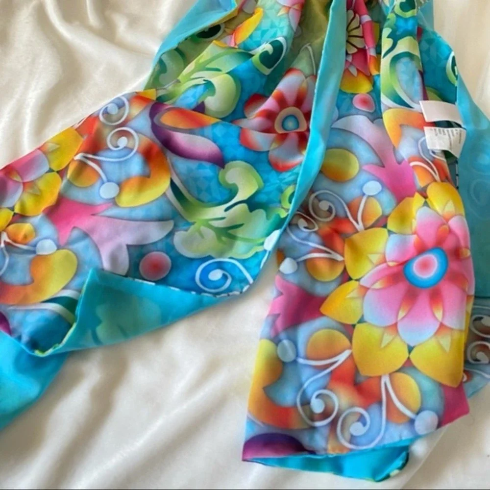 Turquoise floral head wrap or scarf